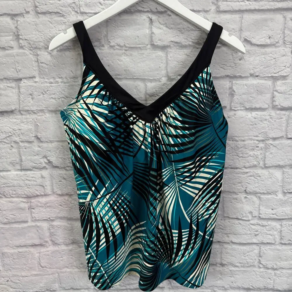 Coco Reef V-Neck Tankini Swim Top Bra Size 34E Endless Summer Palm Turquoise New - Picture 2 of 7